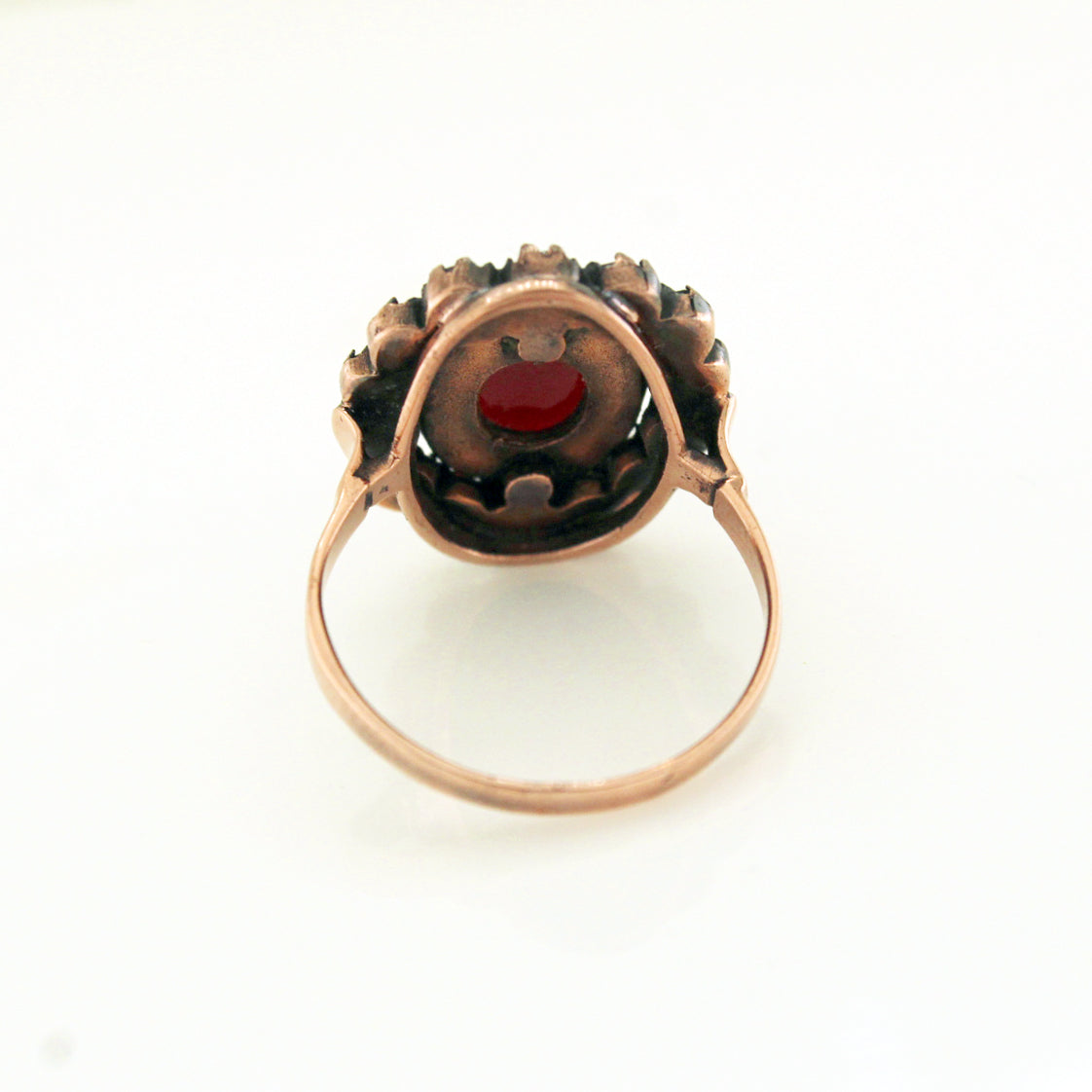 Sterling Silver Rose Gold Plate Cabochon Garnet Cocktail Ring