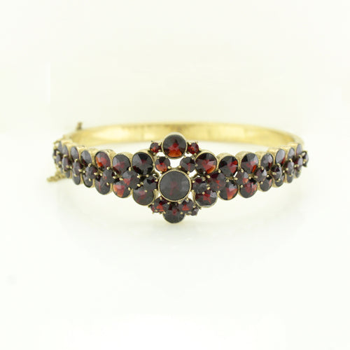 Antique Gilt Gold Garnet Hinged Bangle