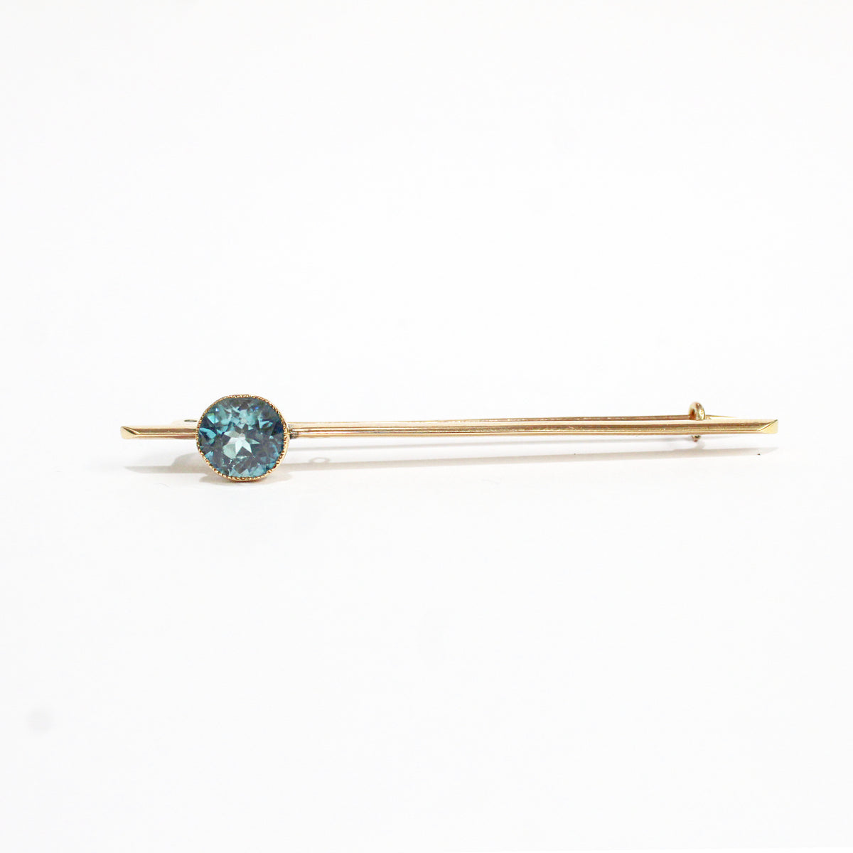 Vintage 15ct Rose Gold Blue Zircon Bar Brooch