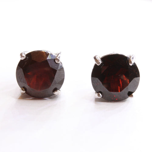 Sterling Silver Large Garnet Stud Earrings