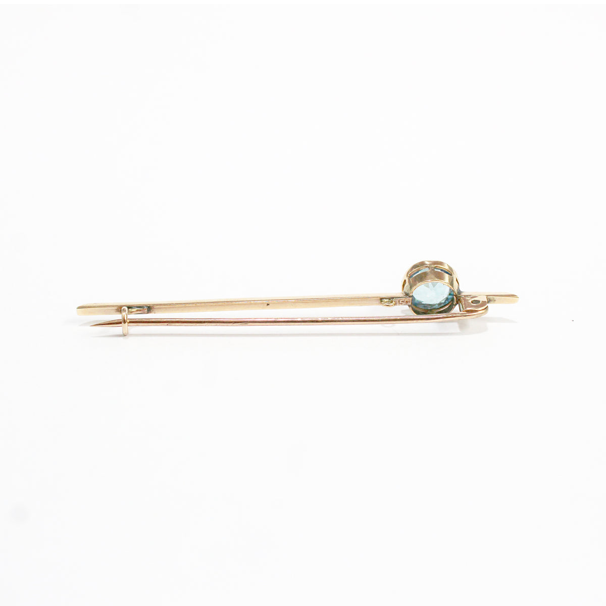 Vintage 15ct Rose Gold Blue Zircon Bar Brooch