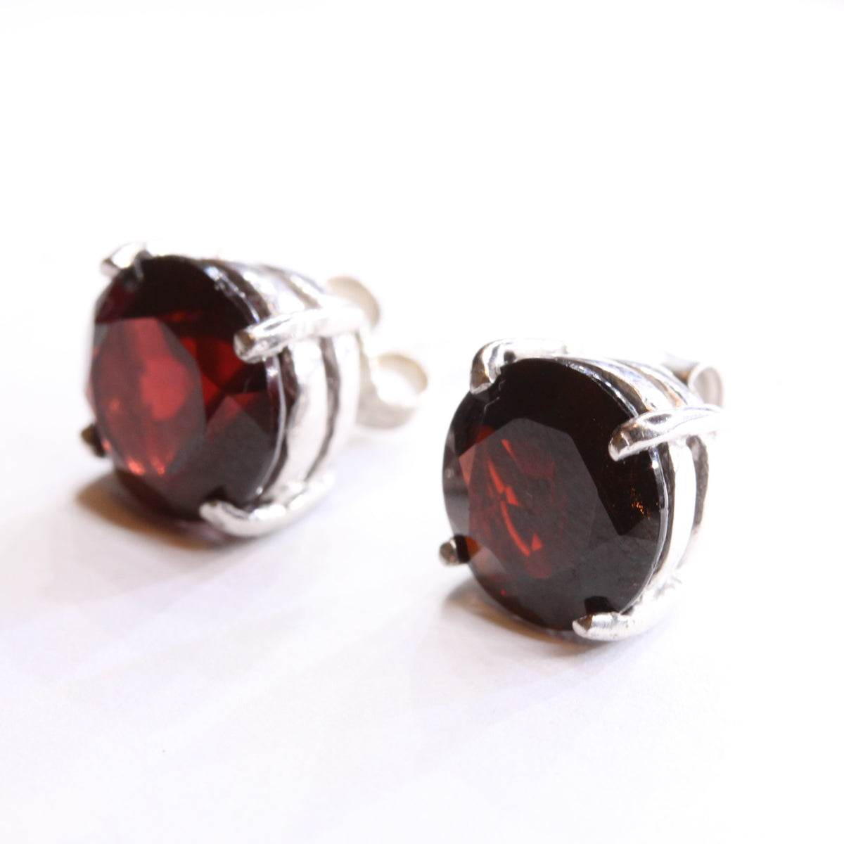 Sterling Silver Large Garnet Stud Earrings
