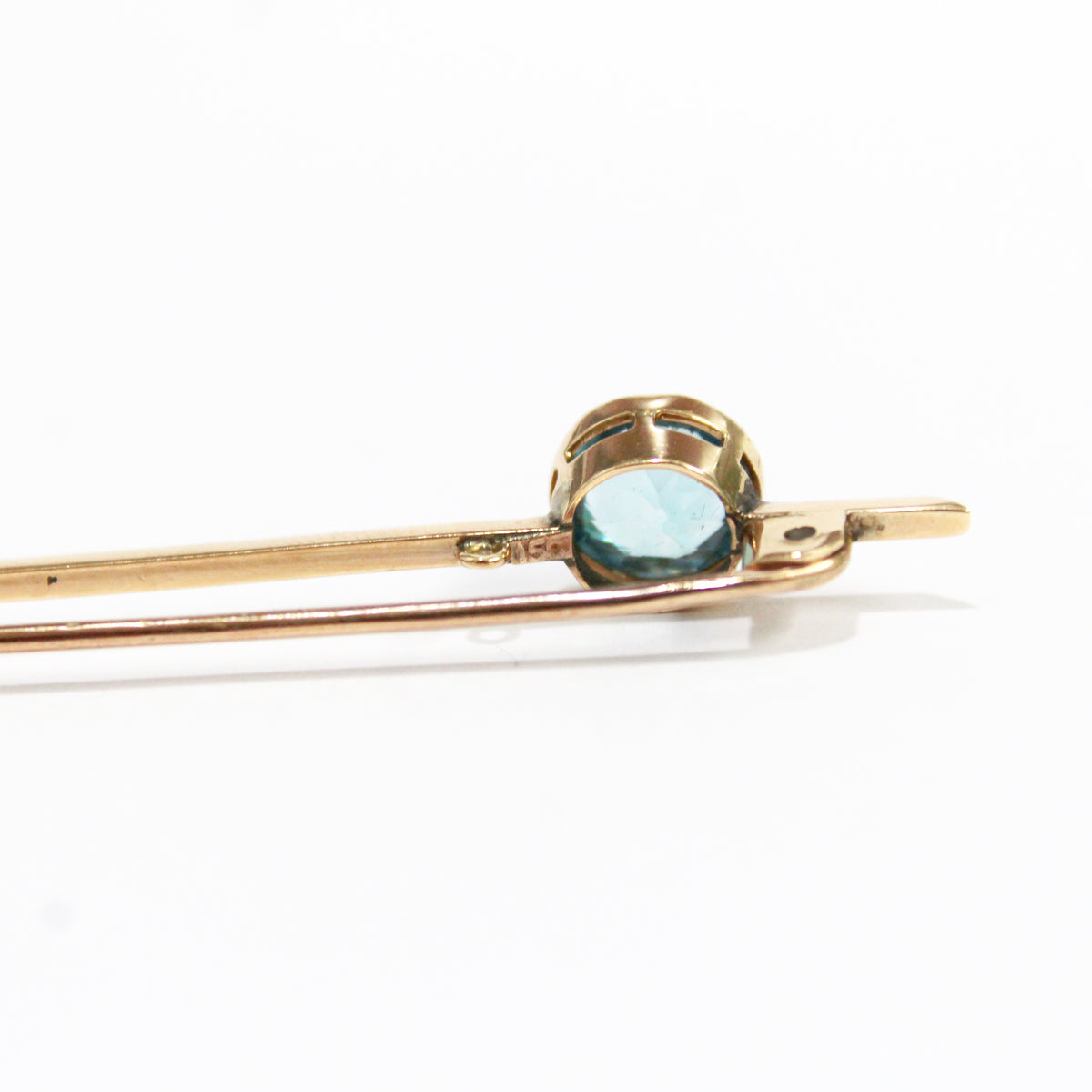 Vintage 15ct Rose Gold Blue Zircon Bar Brooch