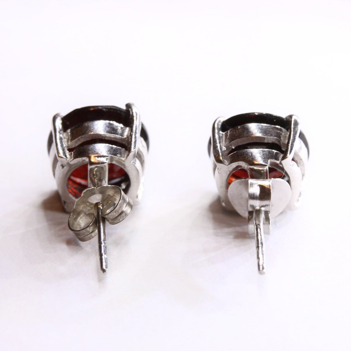 Sterling Silver Large Garnet Stud Earrings
