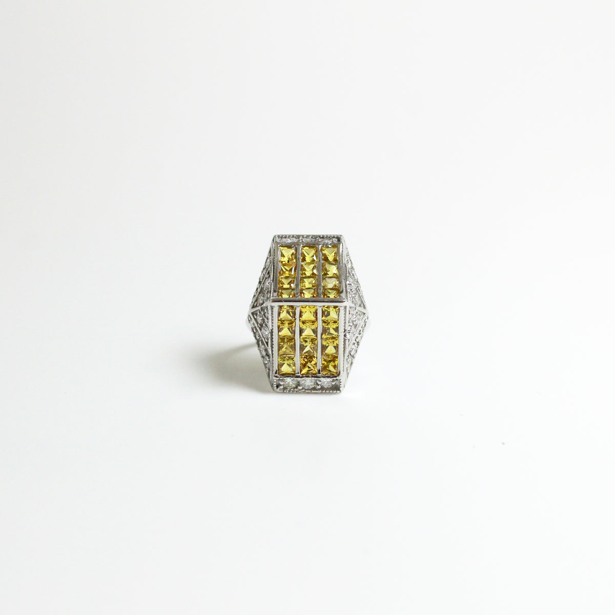Princess Cut Yellow Sapphire and Diamond Ring