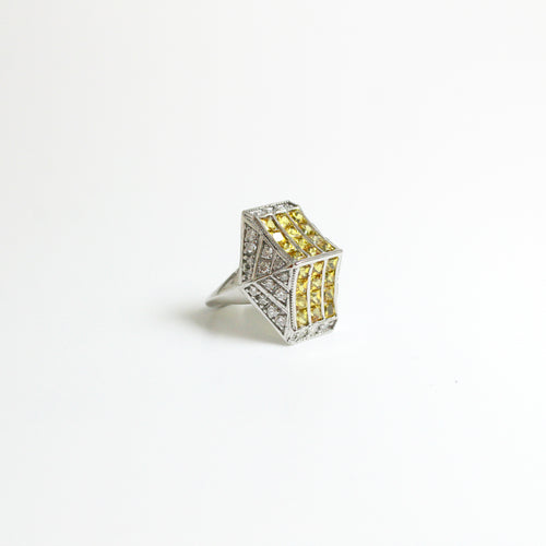 Princess Cut Yellow Sapphire and Diamond Ring