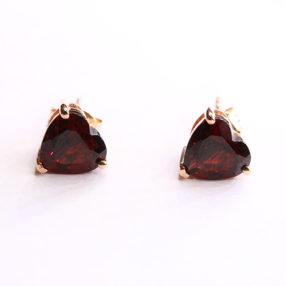 Sterling Silver Rose Gold Plated Heart Cut Garnet Studs