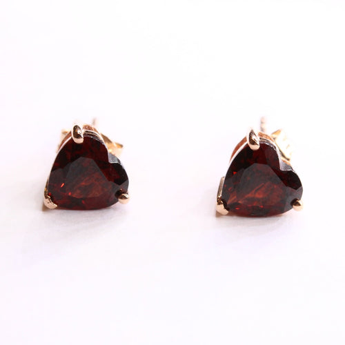 Sterling Silver Rose Gold Plated Heart Cut Garnet Studs