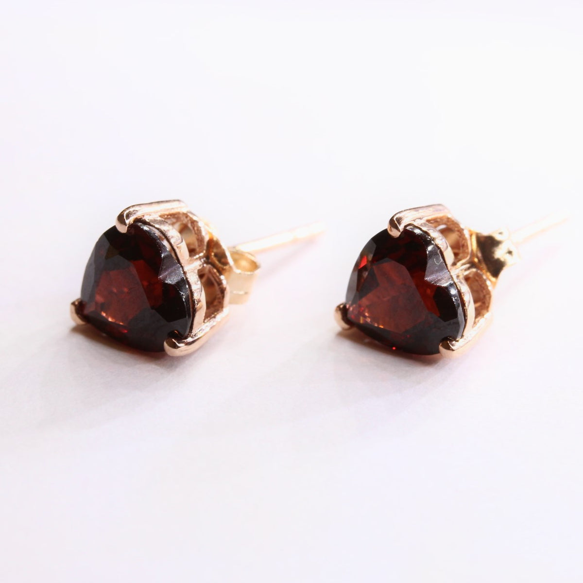Sterling Silver Rose Gold Plated Heart Cut Garnet Studs