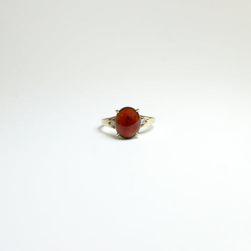 9ct Yellow Gold 2.50ct Cabochon Garnet and Diamond Ring