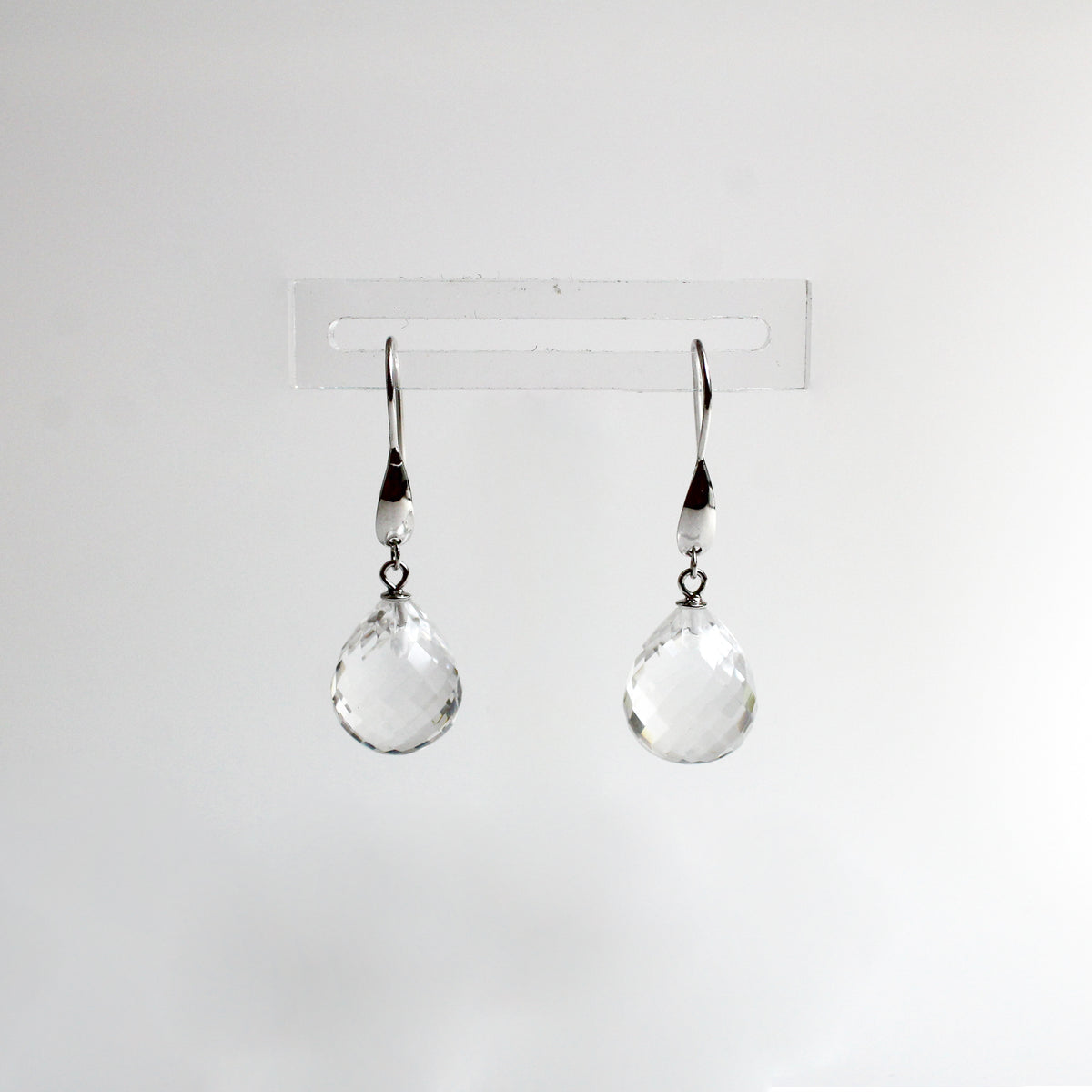 Sterling Silver Faceted Rock Crystal Hook Drop Earrings