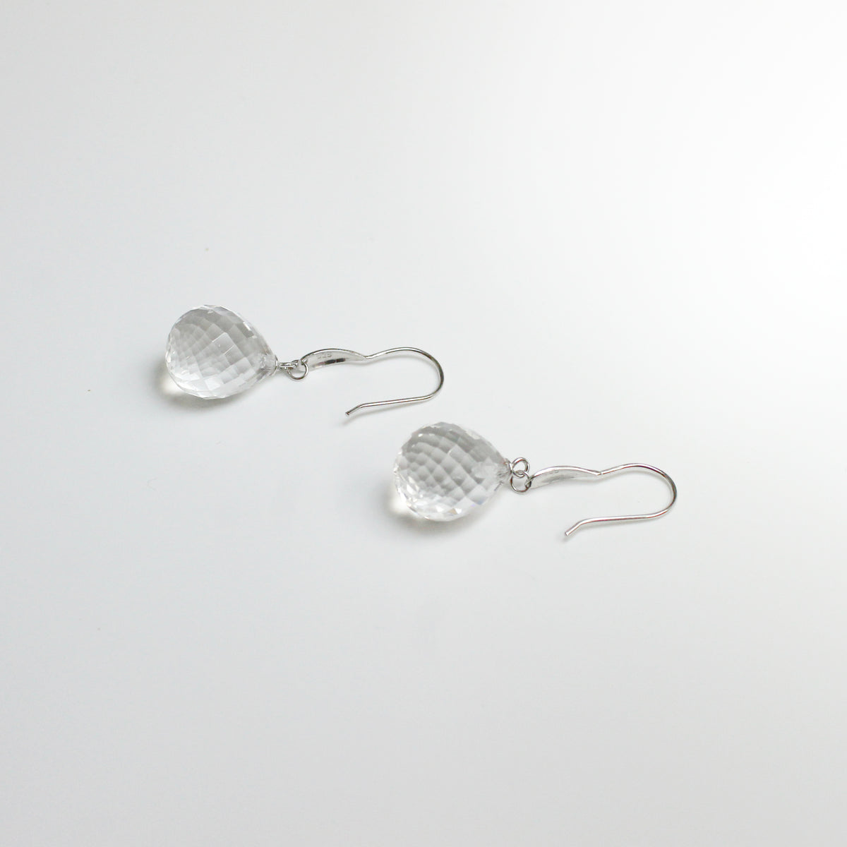 Sterling Silver Faceted Rock Crystal Hook Drop Earrings