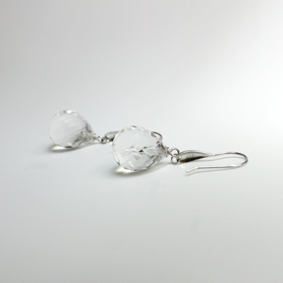 Sterling Silver Faceted Rock Crystal Hook Drop Earrings