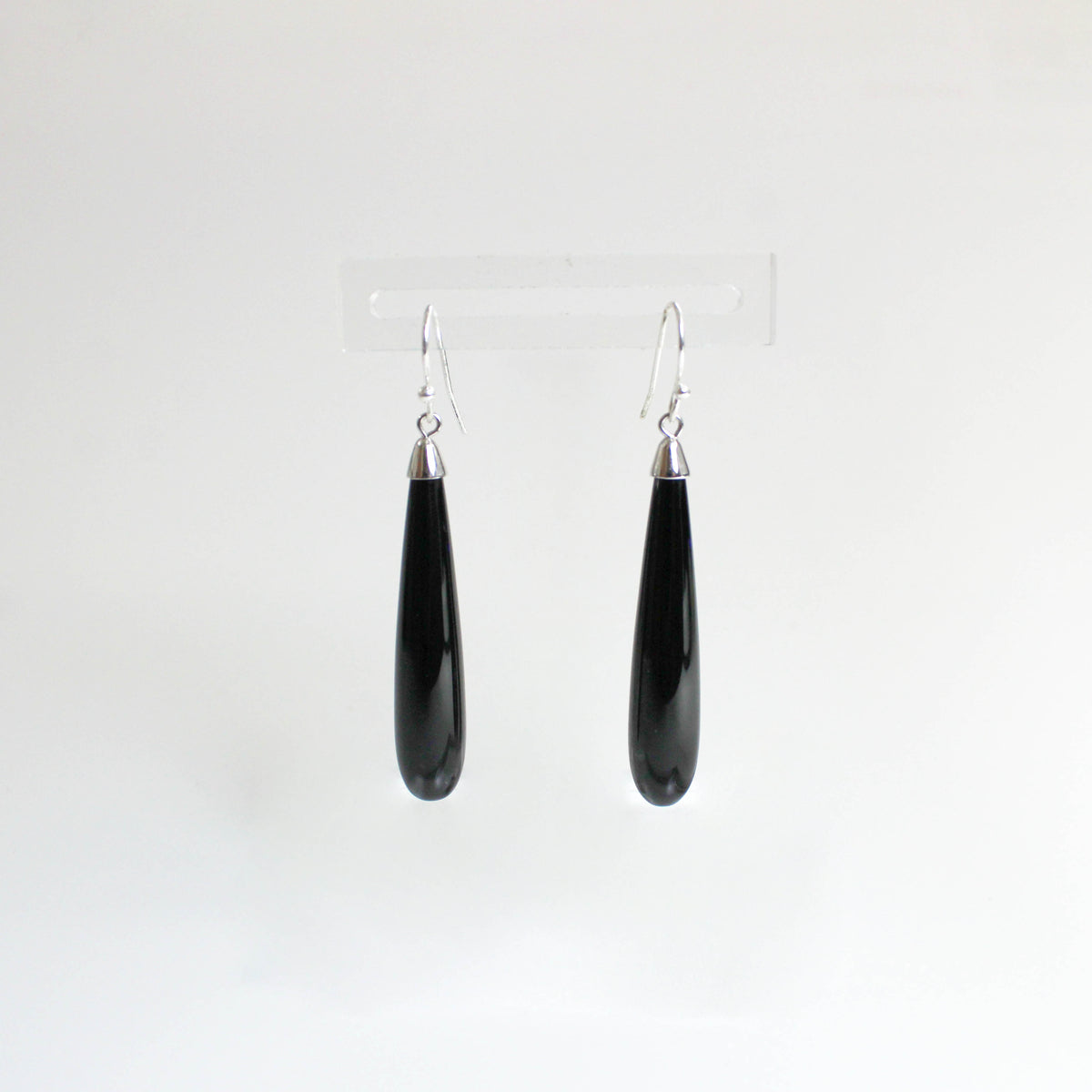 Sterling Silver Black Onyx Hook Drop Earrings