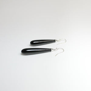 Sterling Silver Black Onyx Hook Drop Earrings