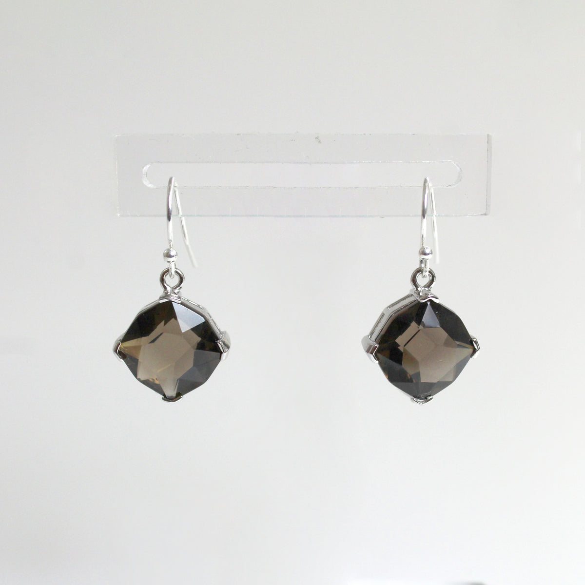 Sterling Silver Octagonal Smokey Quartz Hook Drop Earrings