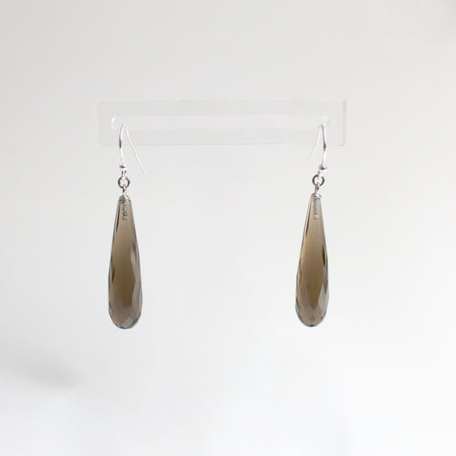 Sterling Silver Faceted Smokey Quartz Hook Drop Earrings