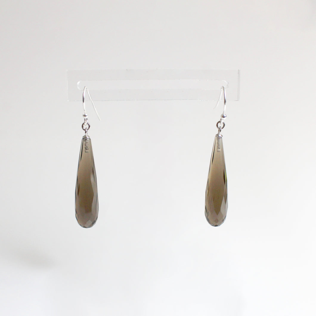 Sterling Silver Faceted Smokey Quartz Hook Drop Earrings