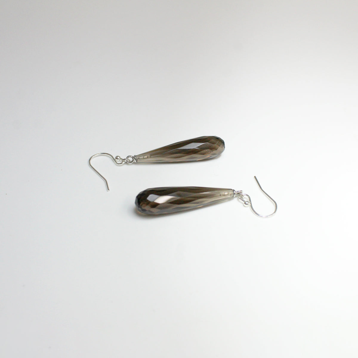 Sterling Silver Faceted Smokey Quartz Hook Drop Earrings