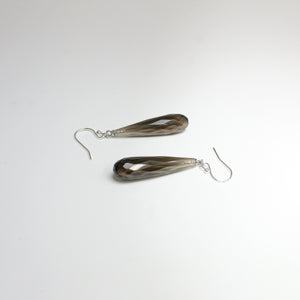 Sterling Silver Faceted Smokey Quartz Hook Drop Earrings
