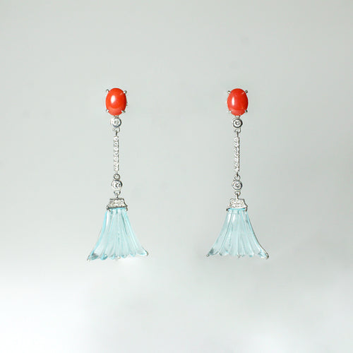 Momo Coral, Swiss Blue Topaz and Diamond Earrings