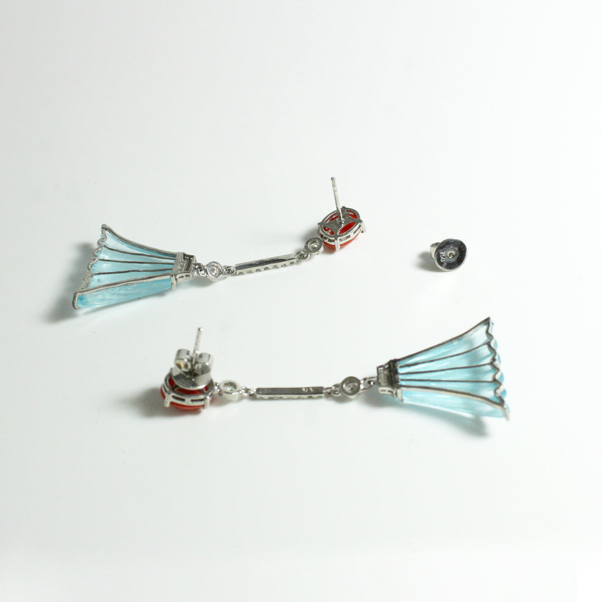Momo Coral, Swiss Blue Topaz and Diamond Earrings