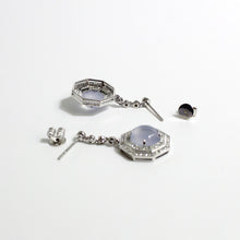 9ct White Gold Lavender Chalcedony and Diamond Stud Drop Earrings