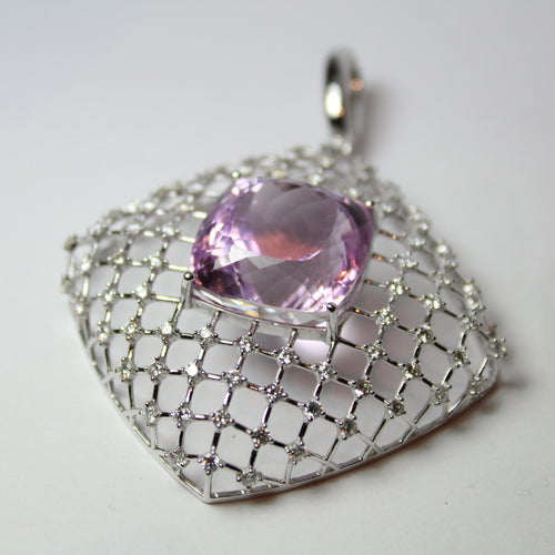 18ct White Gold 50ct Kunzite and Diamond Pendant