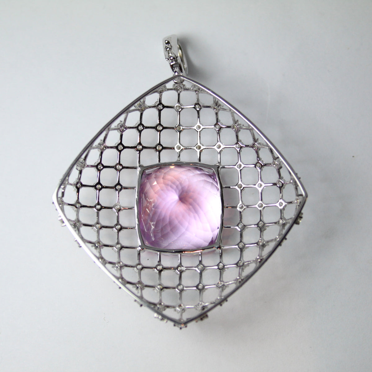 18ct White Gold 50ct Kunzite and Diamond Pendant