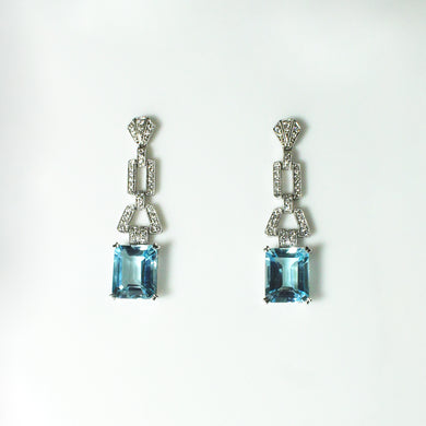 Swiss Blue Topaz and Diamond Stud Drop Earrings