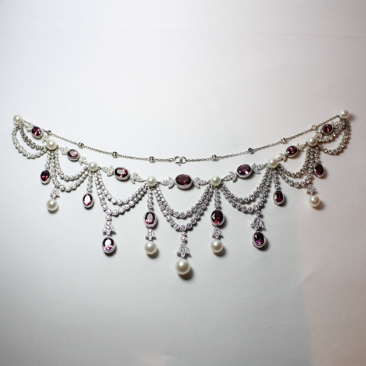 Tourmaline, Pearl and White Sapphire Necklace