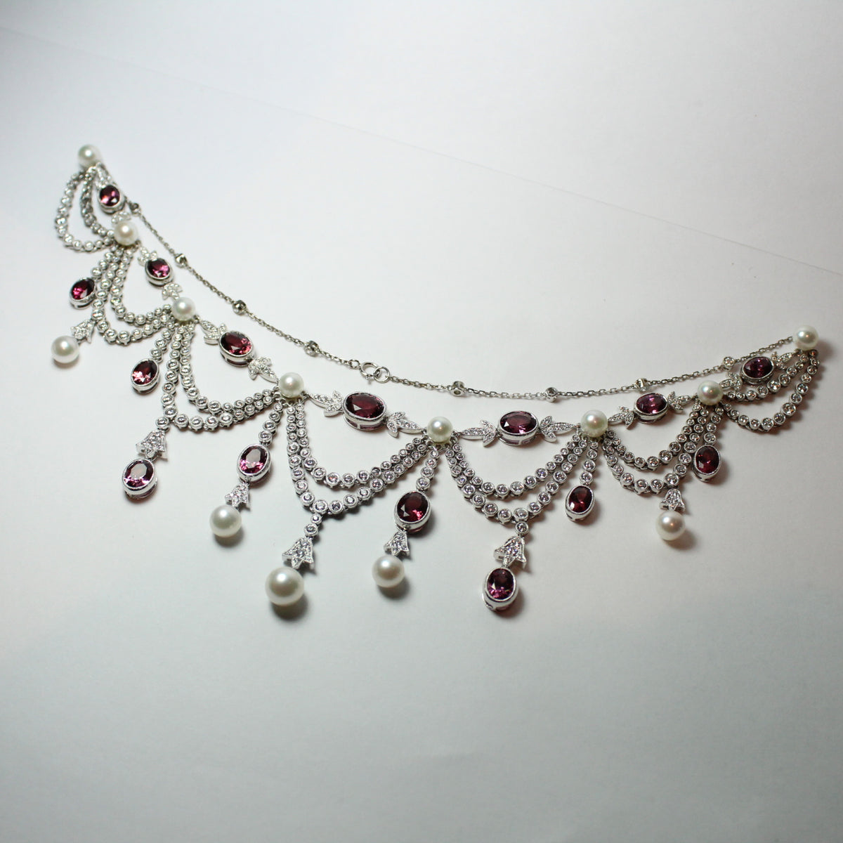 Tourmaline, Pearl and White Sapphire Necklace