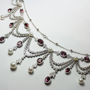 Tourmaline, Pearl and White Sapphire Necklace