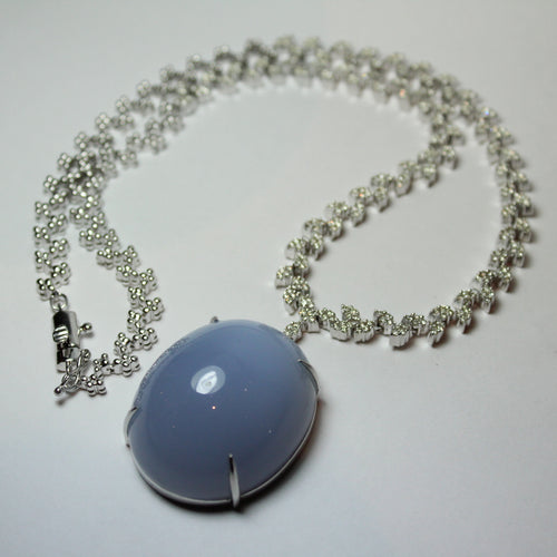 Diamond Set with Lavender Chalcedony Cabochon Pendant