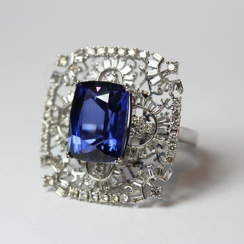 Tanzanite and Diamond Lace Work Ring