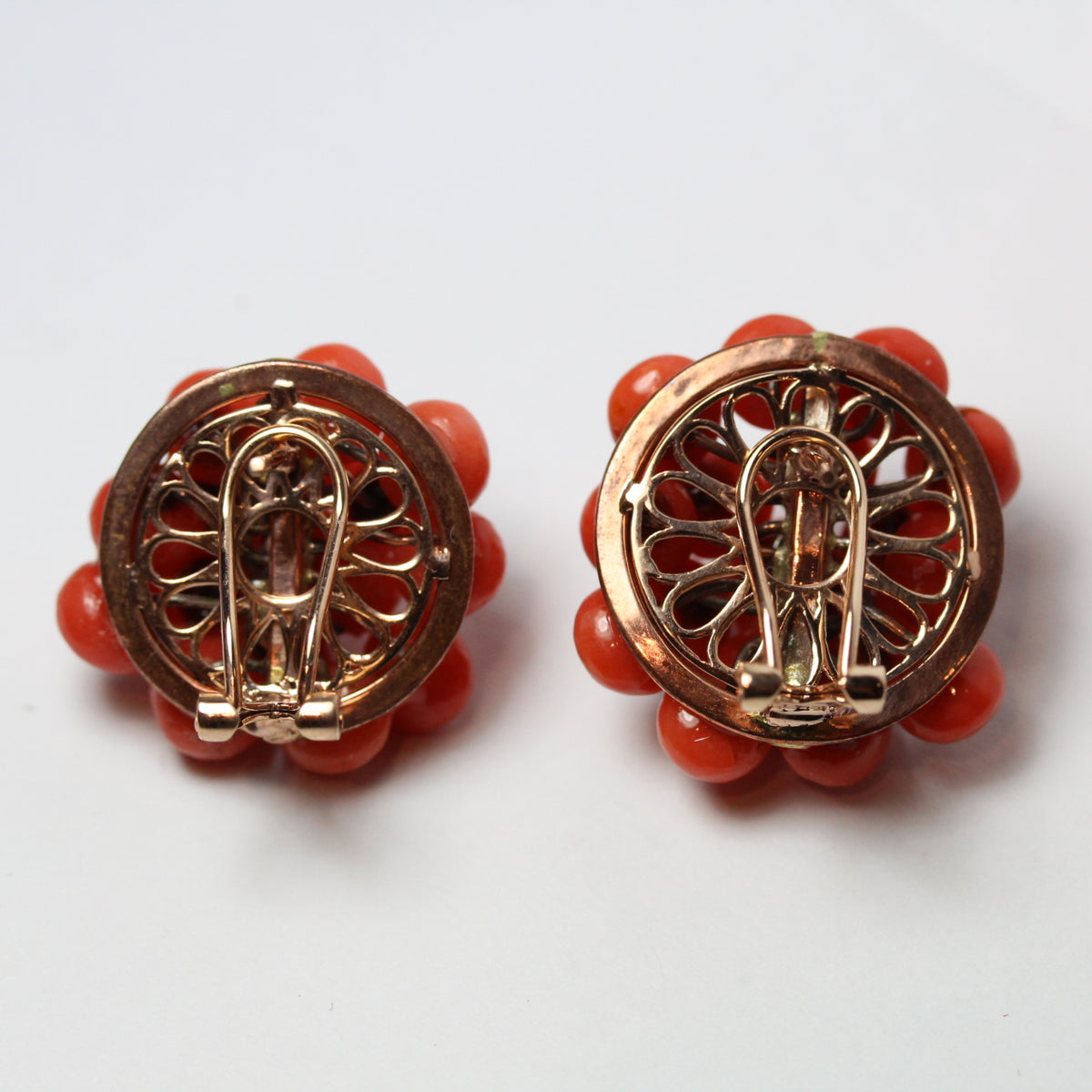 18ct Rose Gold Momo Coral Cluster Clip Back Stud Earrings