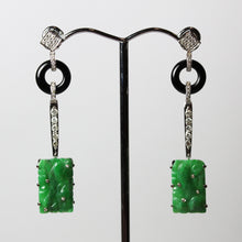 Diamond, Onyx and Carved Jade Earrings