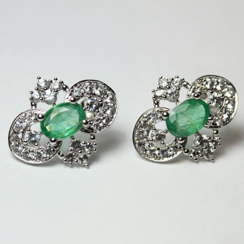 9ct White Gold Diamond and Emerald Stud Earrings