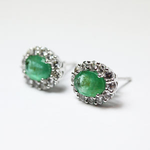 9ct White Gold Emerald and Diamond Stud Earrings