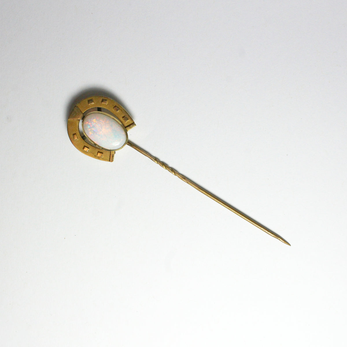 Antique Yellow Gold Solid Opal Horseshoe Tie Pin