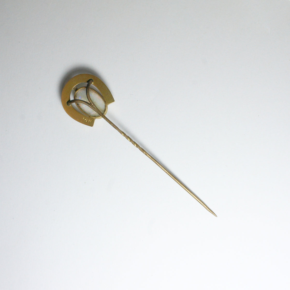 Antique Yellow Gold Solid Opal Horseshoe Tie Pin