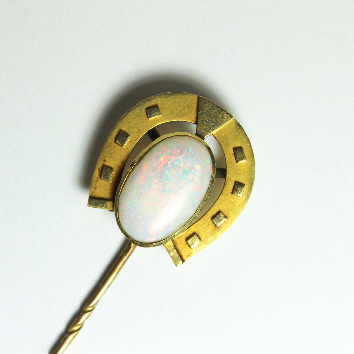 Antique Yellow Gold Solid Opal Horseshoe Tie Pin