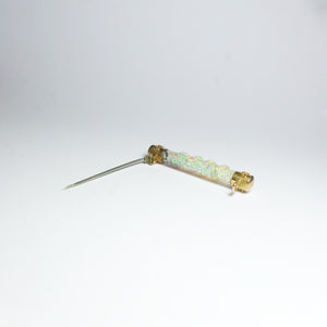 Antique 9ct Yellow Gold Opal Chip Filled Glass Barrel Pin