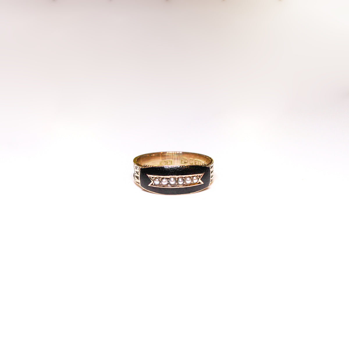 Antique Black Enamel and Seed Pearl Mourning Ring