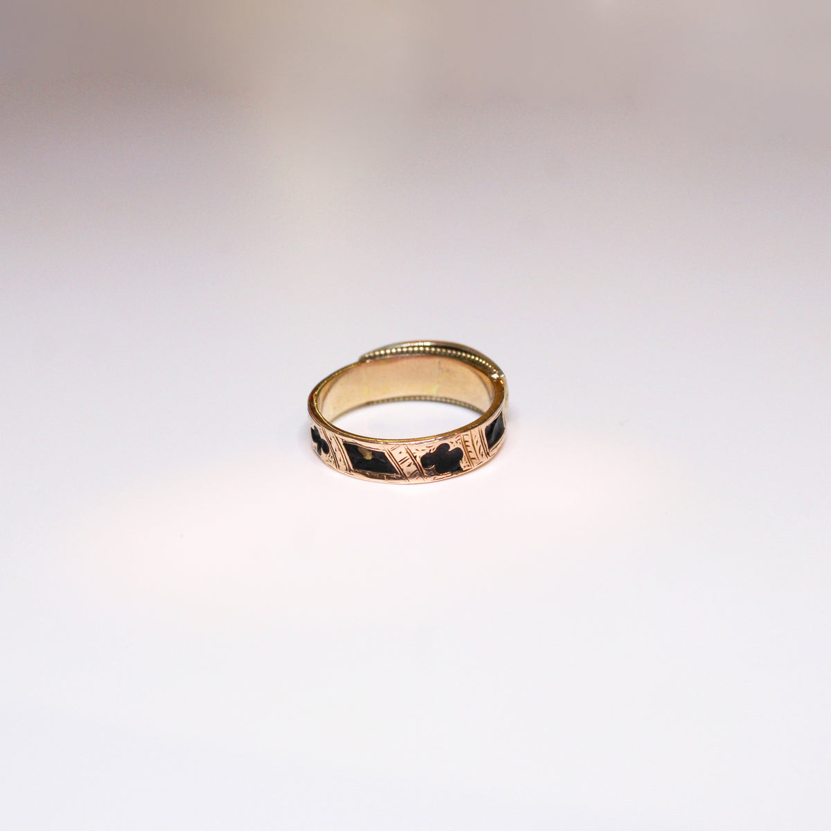 Antique Black Enamel and Seed Pearl Mourning Ring