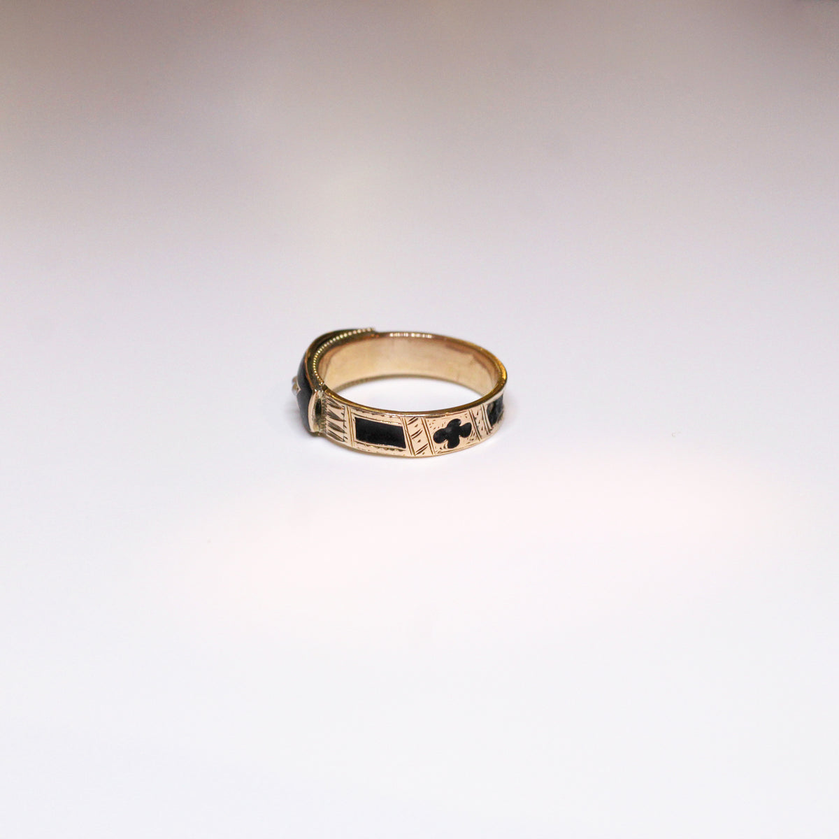 Antique Black Enamel and Seed Pearl Mourning Ring