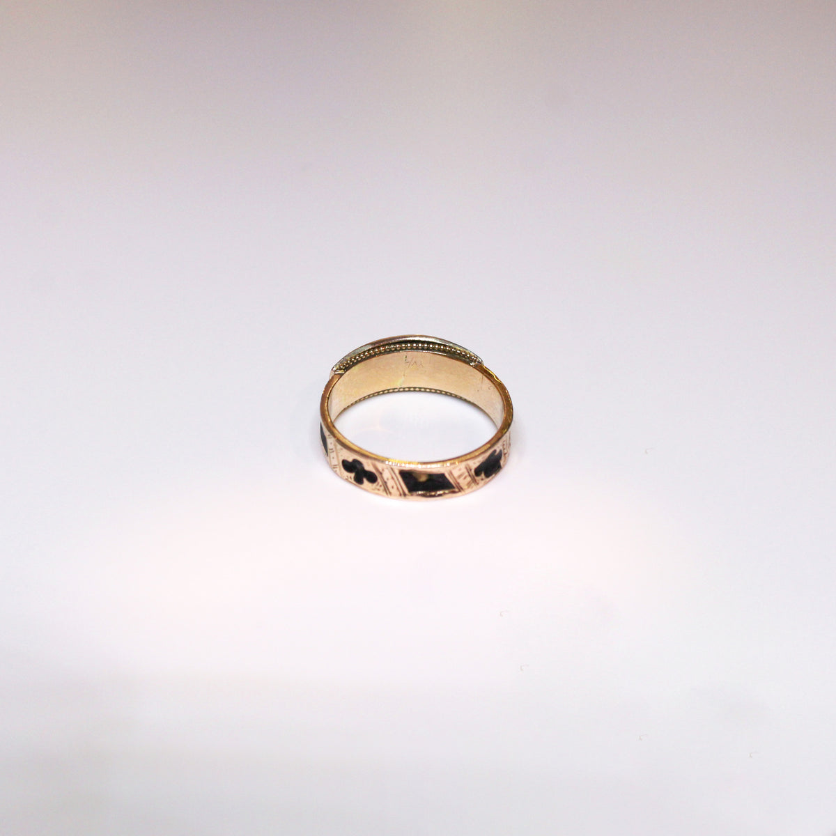 Antique Black Enamel and Seed Pearl Mourning Ring