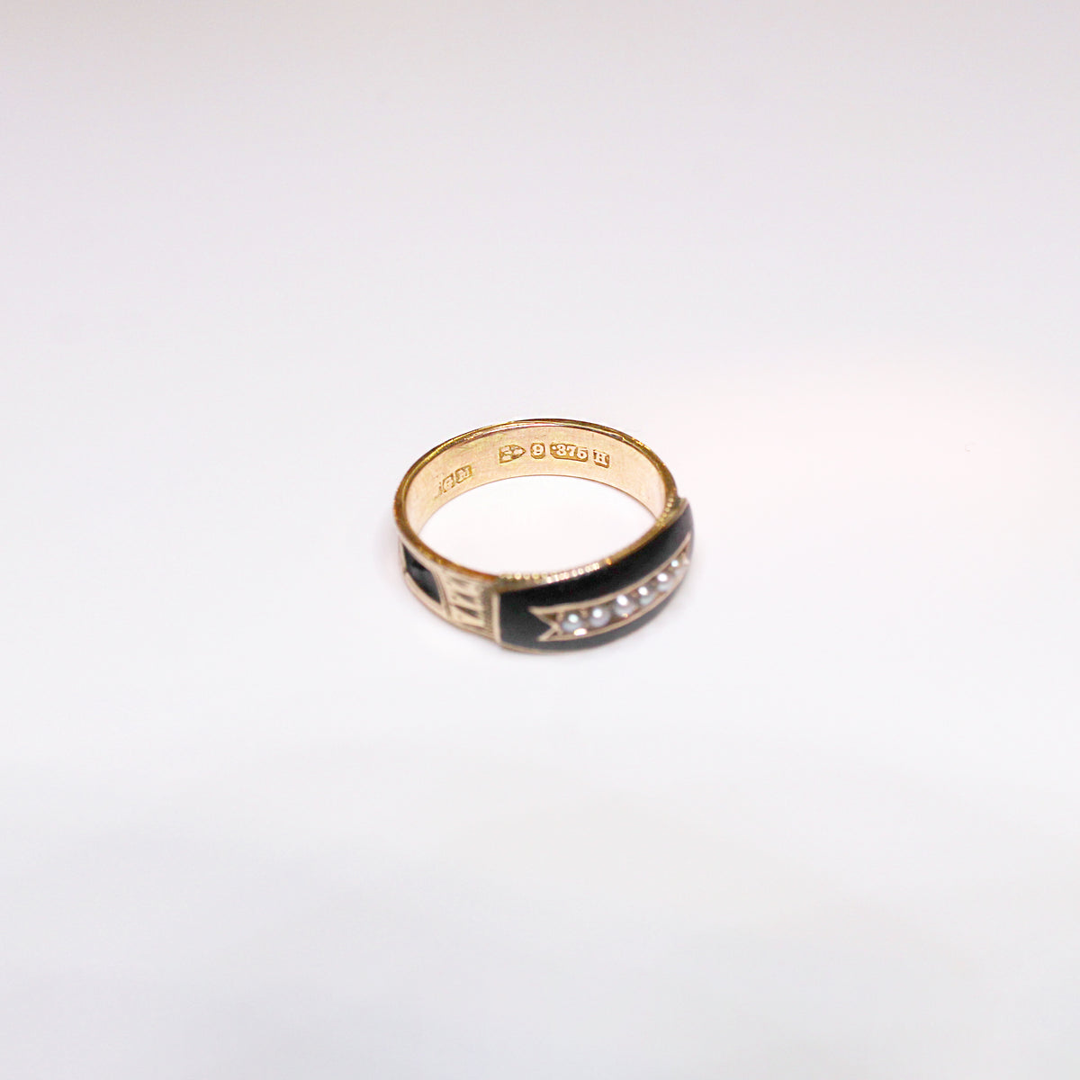 Antique Black Enamel and Seed Pearl Mourning Ring