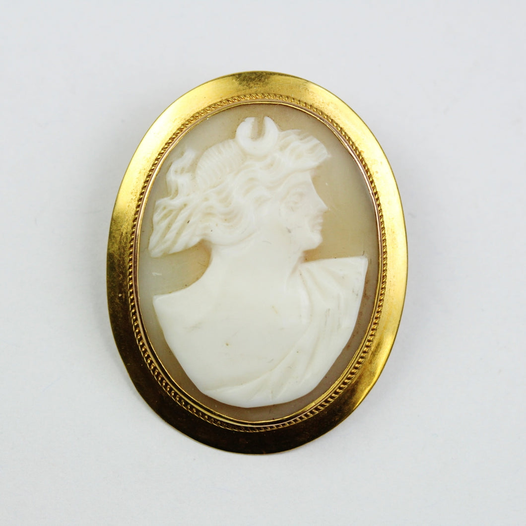 Vintage 9ct Yellow Gold White Conch Shell Cameo Brooch