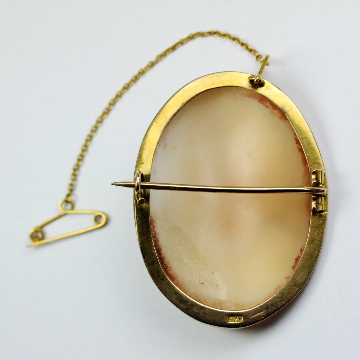 Conch Shel Bezel Set Cameo Brooch with Safety Pin